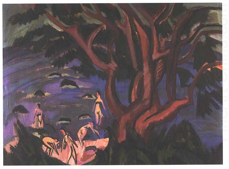 red tree on the beach, Ernst Ludwig Kirchner